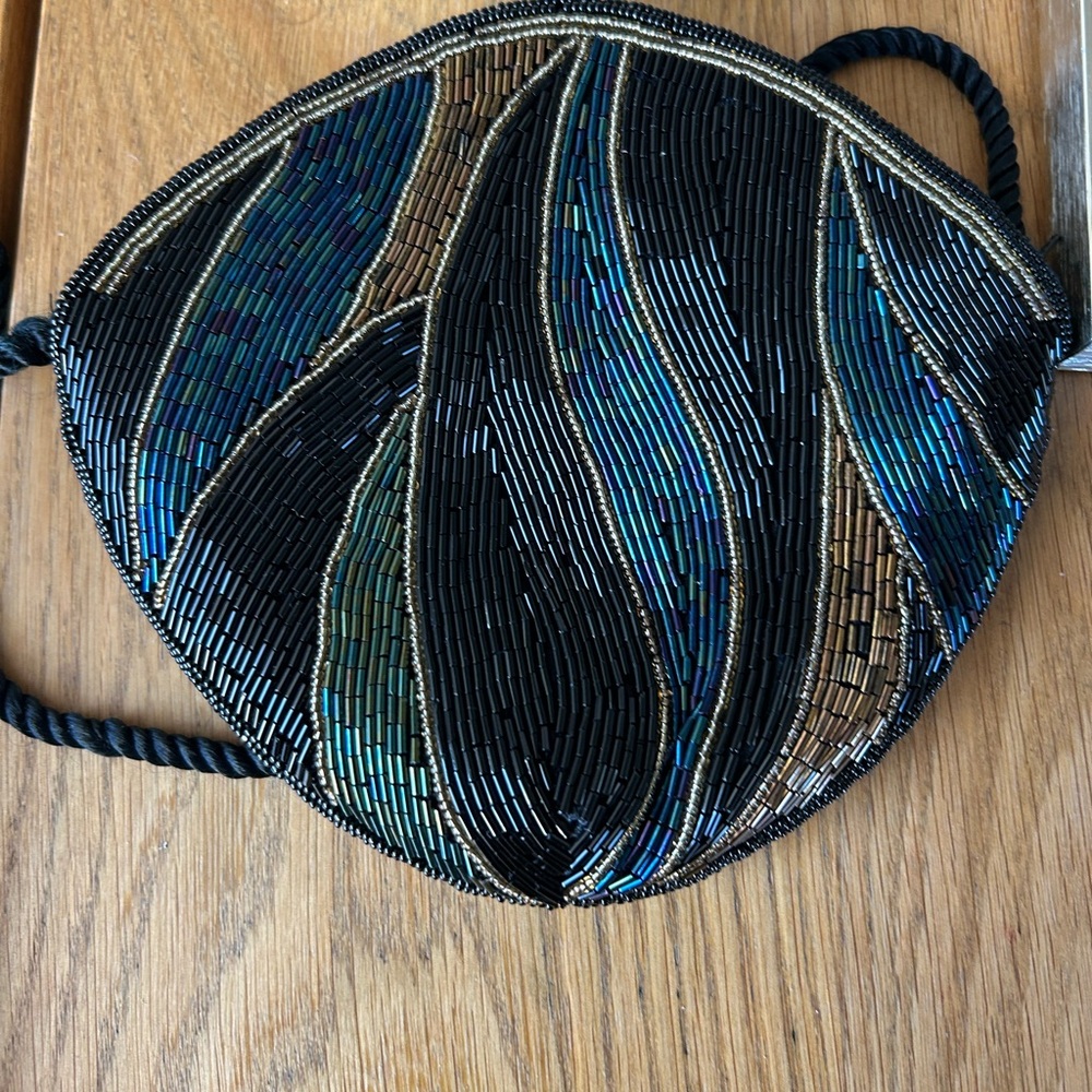 Vintage Beaded Black and Blue Evening Bag - Art Deco Style - Picture 9 of 9